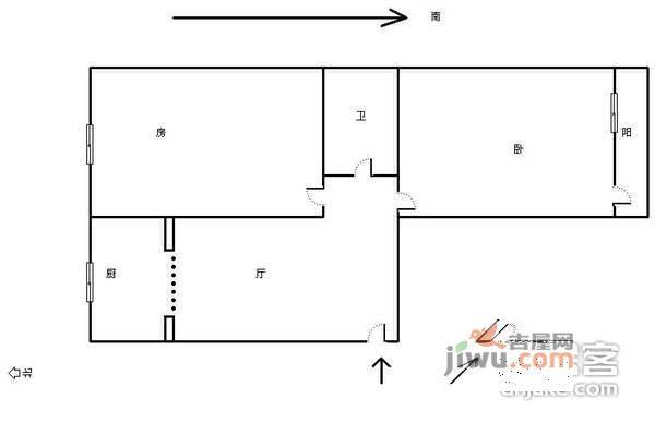 仓基新村2室1厅1卫69㎡户型图