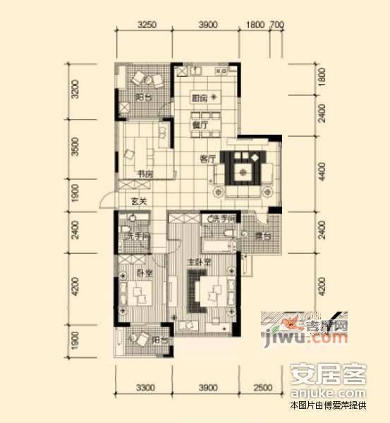 钱江水晶城2室1厅1卫89㎡户型图