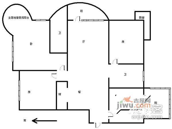 耀江文鼎苑3室2厅2卫174㎡户型图