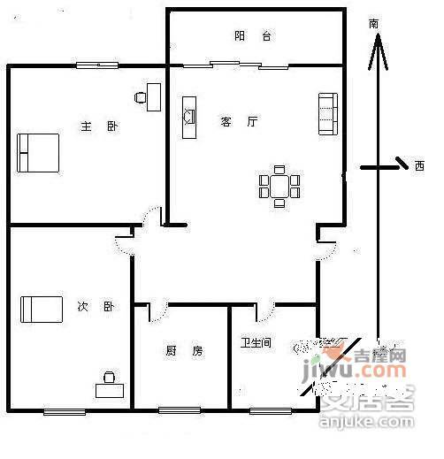 金成花园3室1厅1卫110㎡户型图