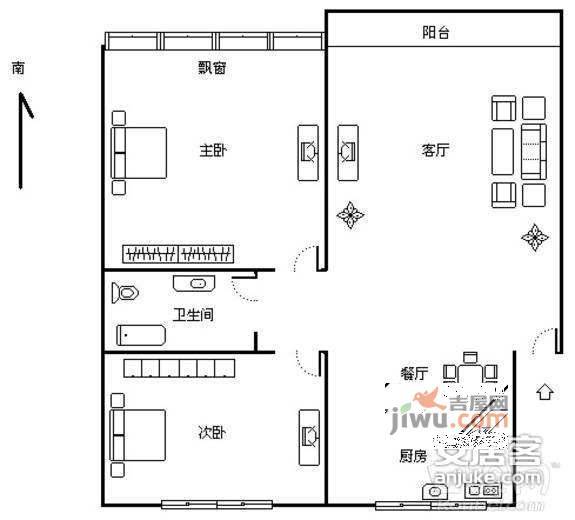 山水人家2室2厅1卫103㎡户型图