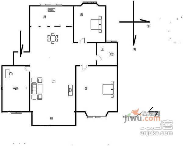 山水人家3室2厅1卫170㎡户型图