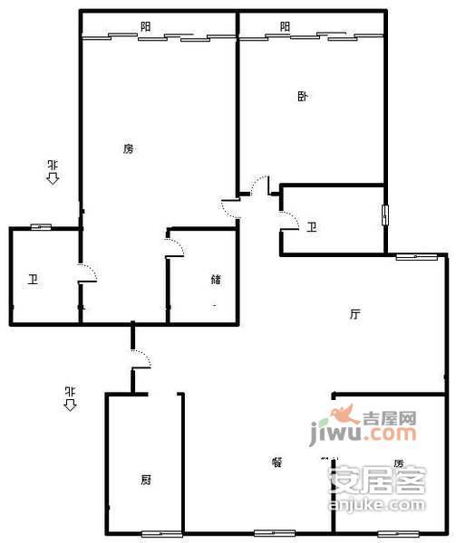 大浒东苑A区3室2厅2卫128㎡户型图