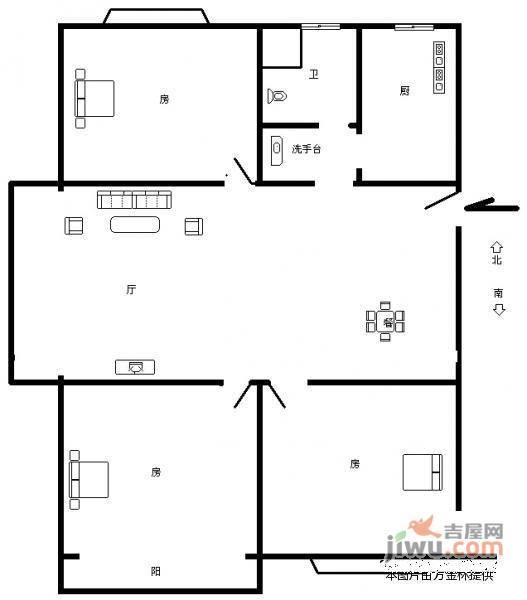 大浒东苑A区3室2厅1卫116㎡户型图