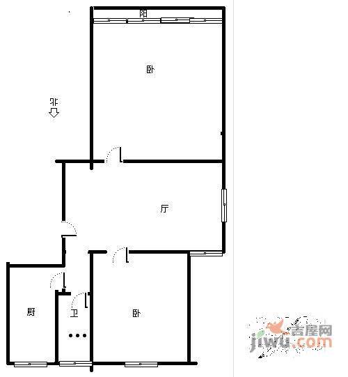 大浒东苑A区2室1厅1卫86㎡户型图