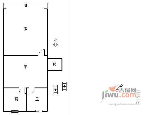 大浒东苑A区1室1厅1卫52㎡户型图