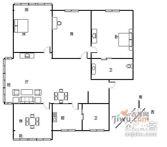 南都花园4室2厅2卫125㎡户型图