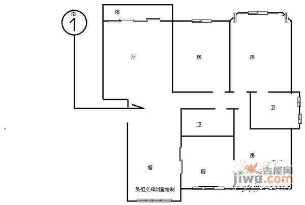 桂花城3室2厅1卫130㎡户型图