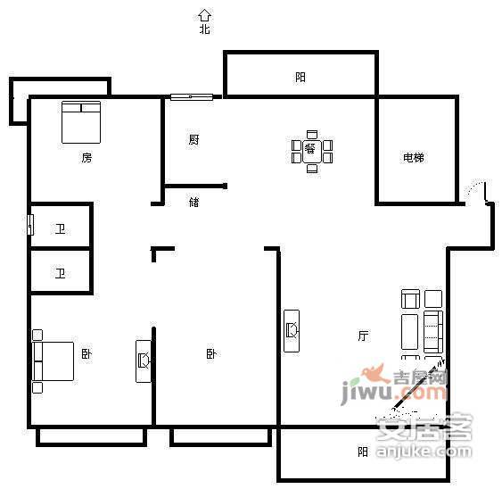 江南豪园3室2厅2卫155㎡户型图