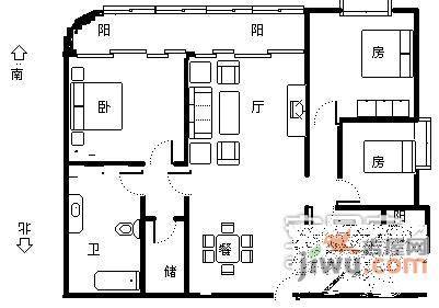 江南豪园3室2厅2卫155㎡户型图