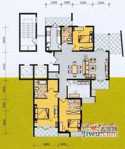 江南豪园4室2厅3卫181㎡户型图