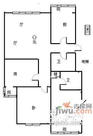 昆仑红苹果3室1厅1卫110㎡户型图