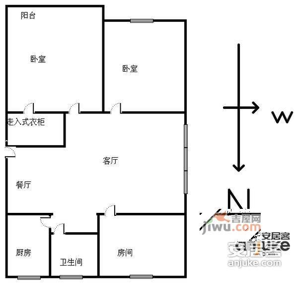 昆仑红苹果3室2厅1卫115㎡户型图