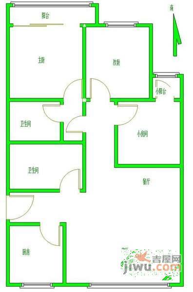 三里家园3室2厅2卫130㎡户型图