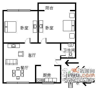 三里亭苑一区2室2厅1卫79㎡户型图