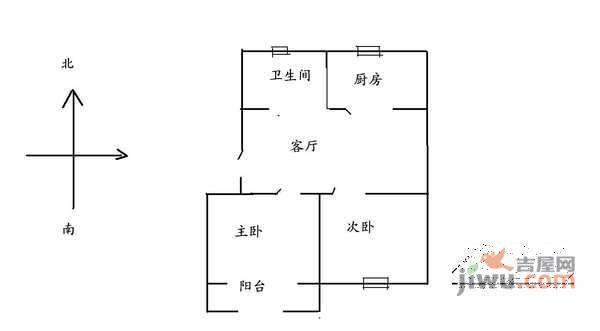 金田花园2室1厅1卫77㎡户型图