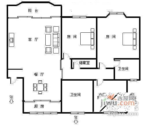 香樟公寓3室1厅1卫89㎡户型图