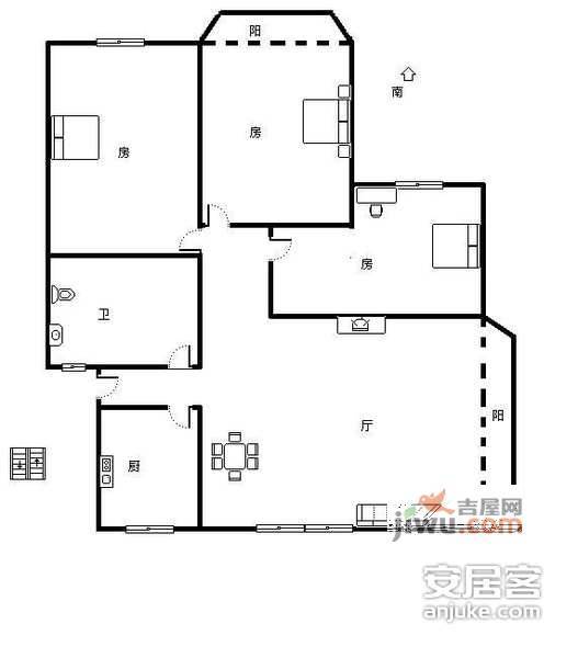 香樟公寓3室1厅1卫89㎡户型图