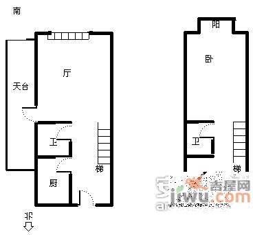 昆仑水印城1室1厅1卫62㎡户型图