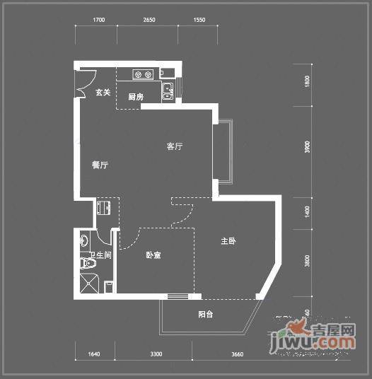 昆仑水印城2室2厅1卫106㎡户型图