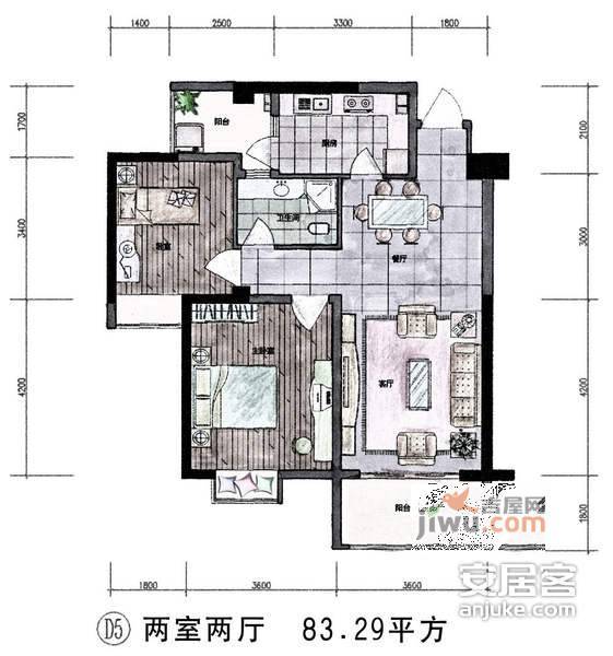 昆仑水印城3室2厅2卫150㎡户型图