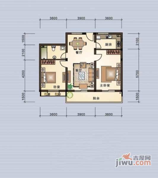 岸上蓝山2室2厅1卫99㎡户型图