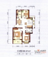 岸上蓝山3室2厅1卫116㎡户型图