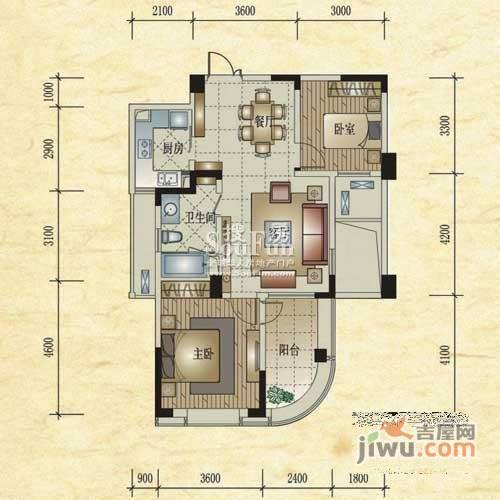 翡翠城2室2厅1卫110㎡户型图