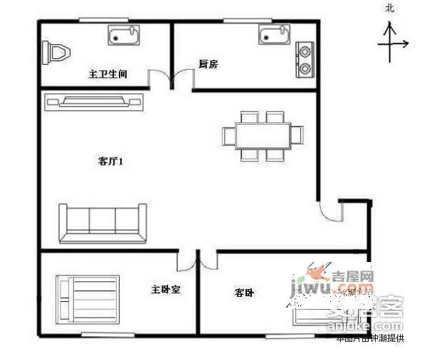 西房云溪香山2室1厅1卫95㎡户型图