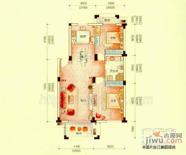 西房云溪香山2室2厅1卫125㎡户型图