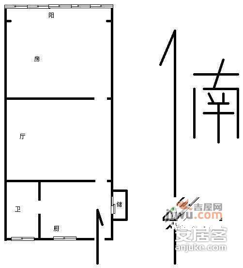 翠苑四区1室1厅1卫43㎡户型图