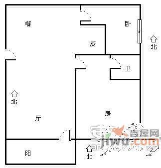 钱江彩虹城2室1厅1卫66㎡户型图