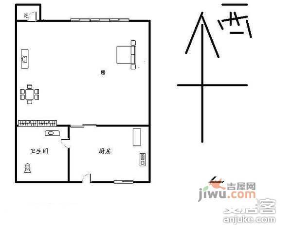 亲亲家园一期1室1厅1卫48㎡户型图