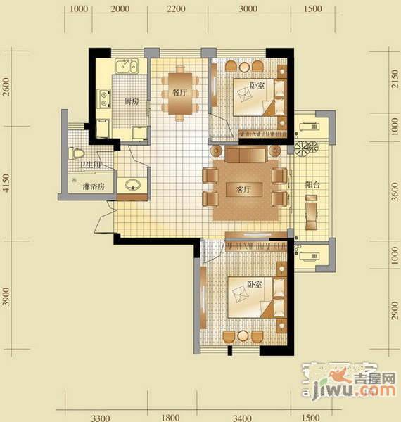 庭院深深2室1厅1卫115㎡户型图