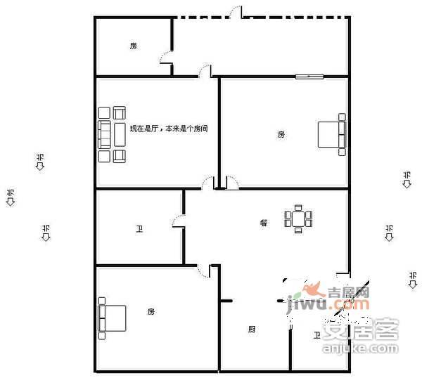 古荡新村2室2厅2卫91㎡户型图