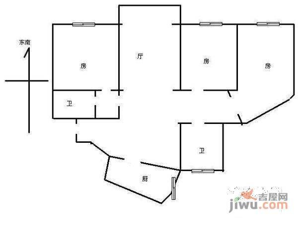 广厦檀香园3室2厅1卫135㎡户型图