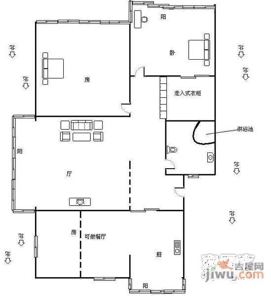 天赐苑3室2厅1卫106㎡户型图