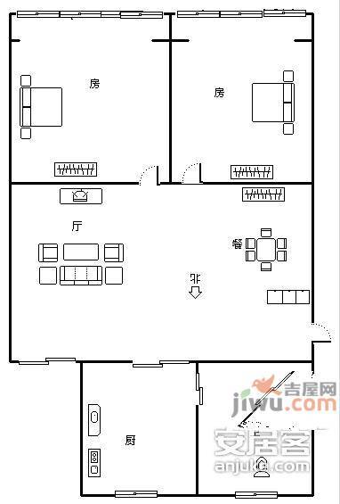 普金花园2室2厅1卫100㎡户型图