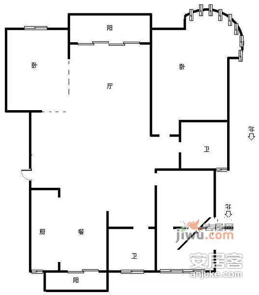 天阳美林湾3室2厅2卫128㎡户型图