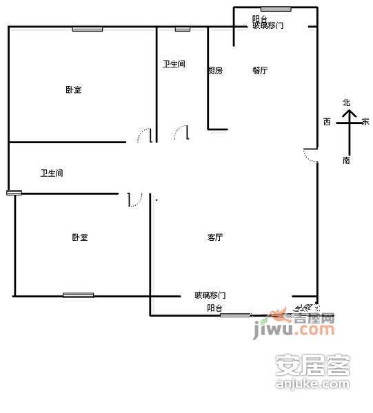 天阳美林湾2室2厅2卫93㎡户型图