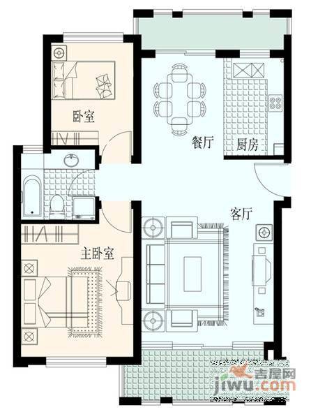 黄鹤山居2室2厅1卫78㎡户型图