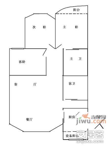 西溪河东3室2厅1卫130㎡户型图