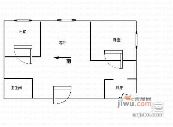 望江公寓2室2厅1卫100㎡户型图