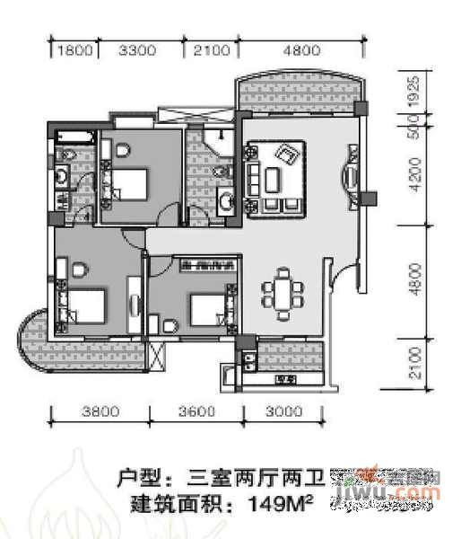 东湖广场华公馆3室2厅2卫188㎡户型图