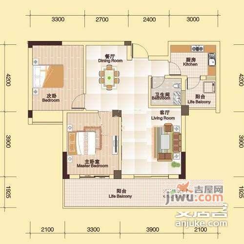 友谊国际2室2厅2卫96㎡户型图