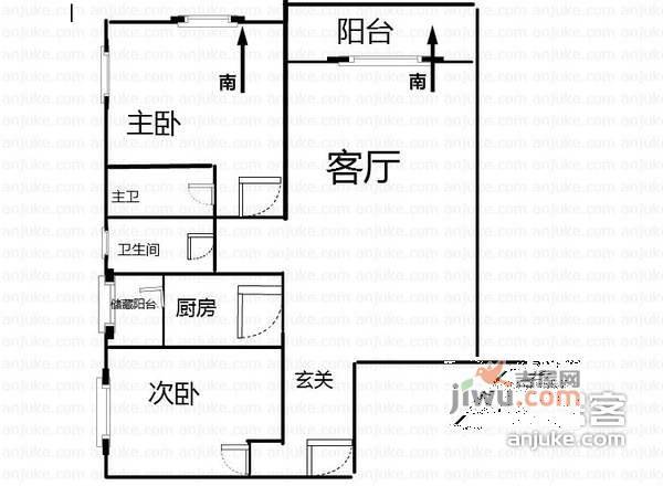 康桥小区2室1厅1卫110㎡户型图