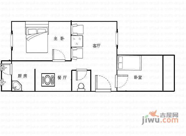 碧湖花园2室2厅1卫85㎡户型图