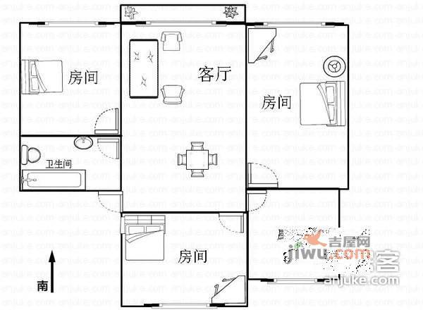 碧湖花园3室1厅1卫户型图