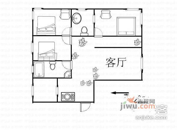 新域柠檬特区3室2厅2卫105㎡户型图