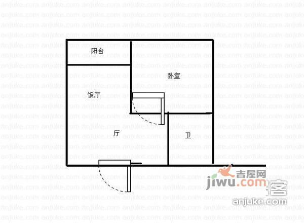 雅苑公寓1室1厅1卫60㎡户型图